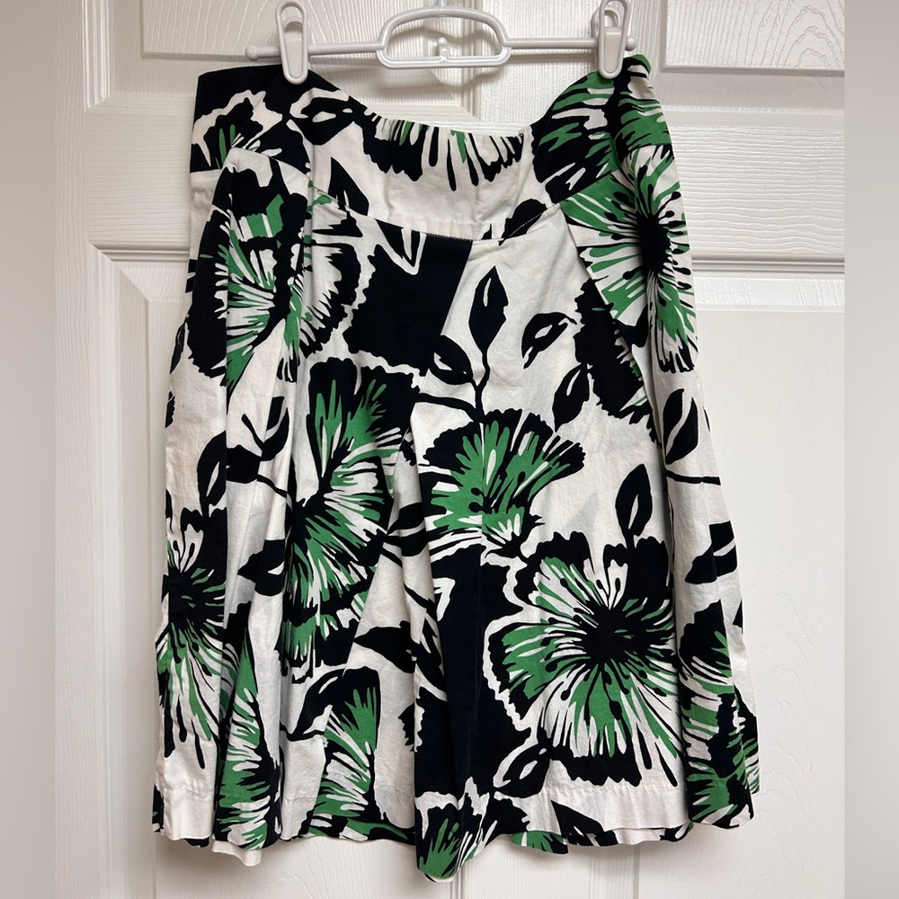 Sandro White and Green Floral A-Line Skirt